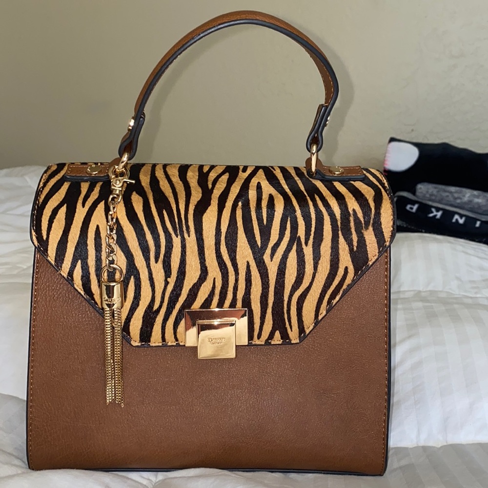 Dune London brown w/zebra stripped handbag